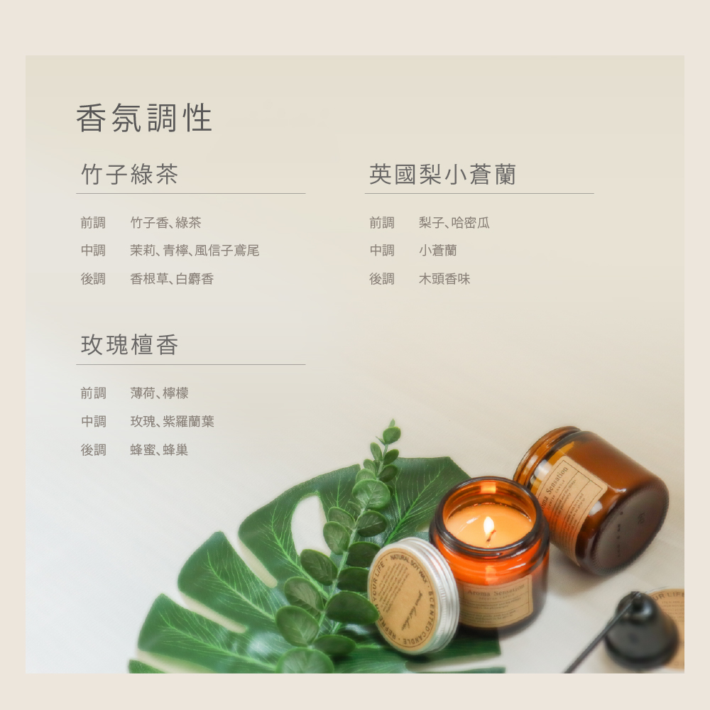 香氛調性竹子綠茶英國梨小蒼蘭前調 竹子香綠茶前調梨子哈密瓜中調茉莉、青檸、風信子鳶尾中調小蒼蘭後調香根草、白麝香後調木頭香味玫瑰檀香前調薄荷、檸檬中調玫瑰、紫羅蘭葉後調蜂蜜、蜂巢REFRELIFE Sensation