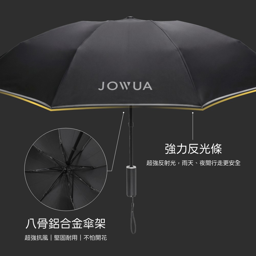 JOWUA八骨鋁合金傘架超強抗風堅固耐用 | 不怕開花強力反光條超強反射光,雨天、夜間行走更安全