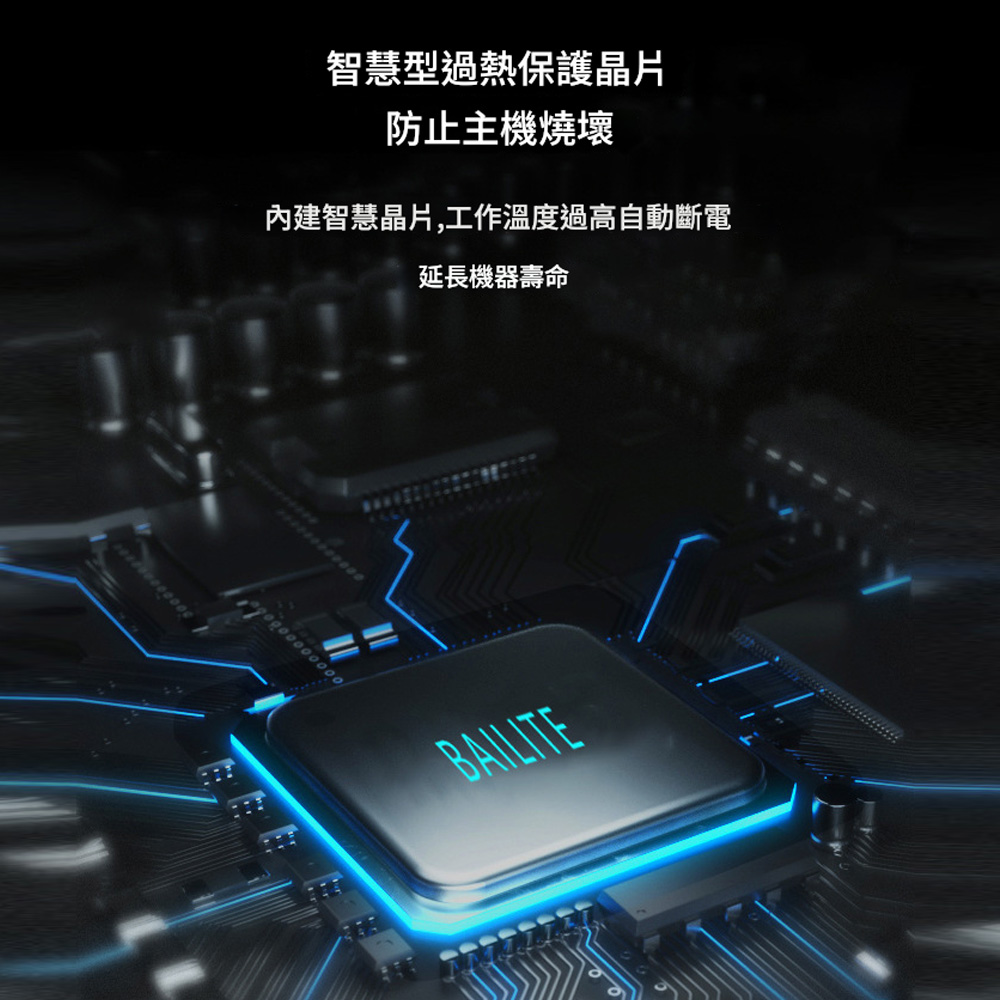智慧型過熱保護晶片防止主機燒壞內建智慧晶片,工作溫度過高自動斷電延長機器壽命BAILITE