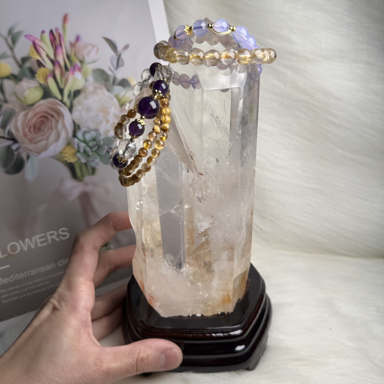 千奇國際精品】有彩虹光雙尖白水晶柱52號1832公克❤️