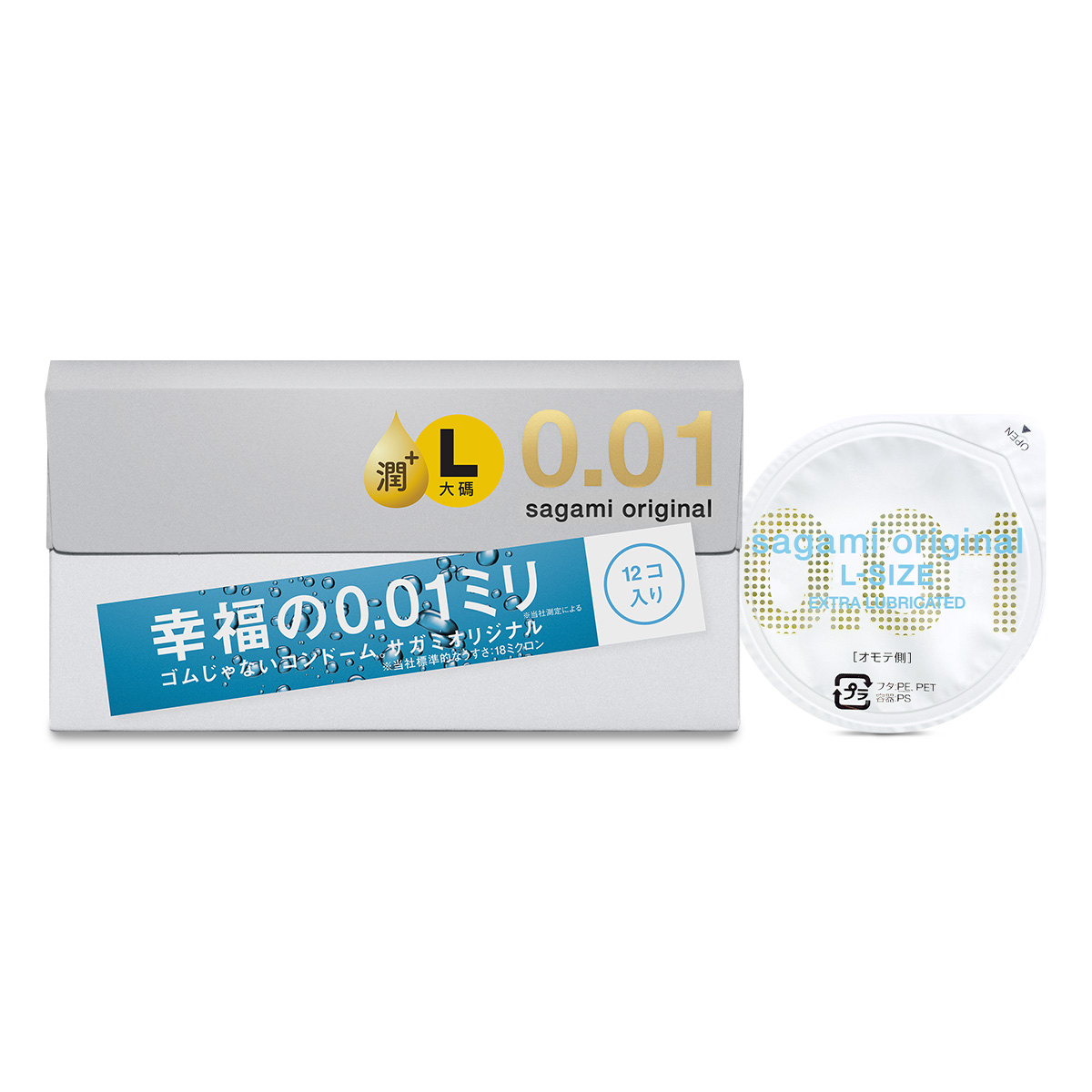 sagami 相模】元祖0.01PU L加大極潤保險套– 極潤/加大（12入/盒）