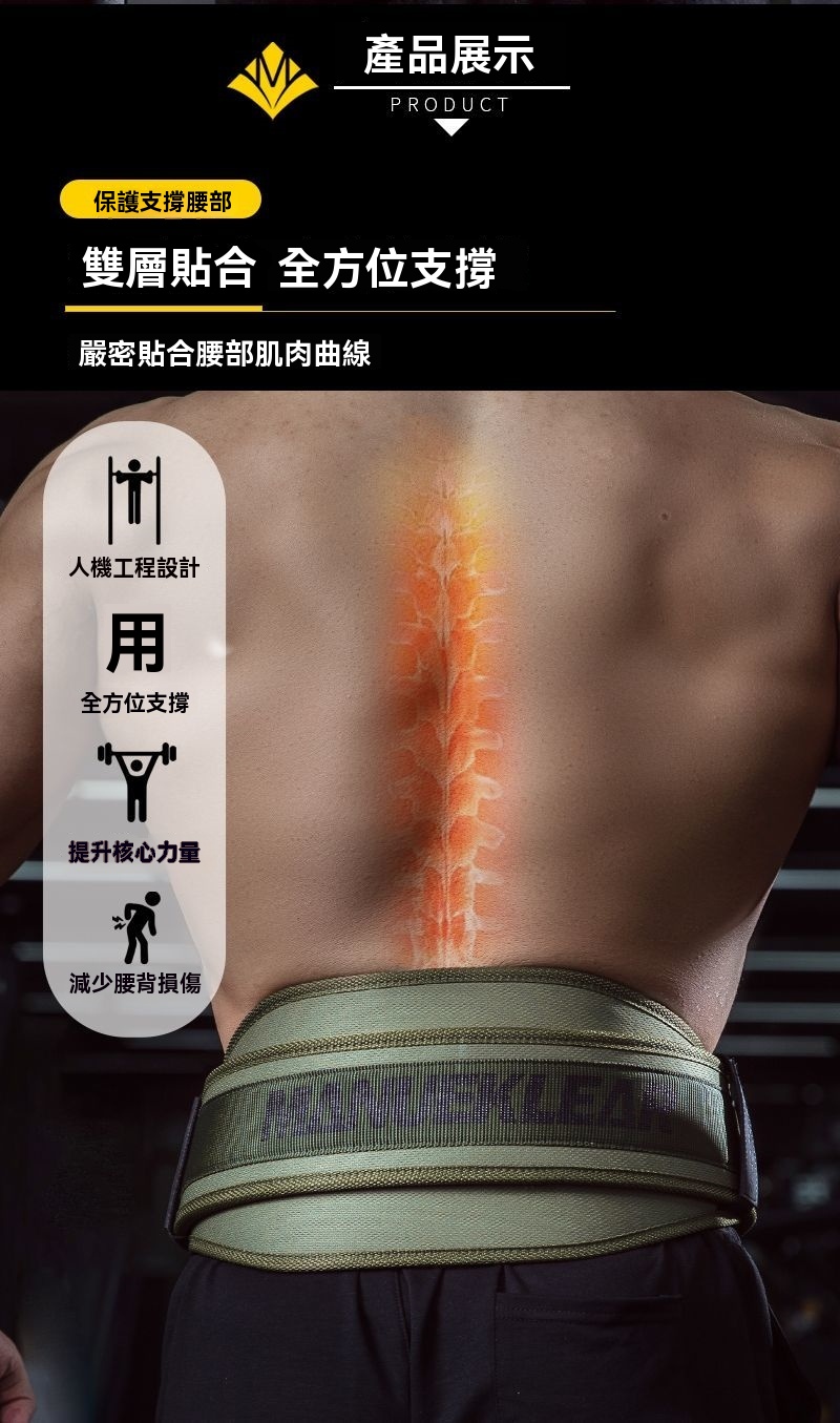 產品展示PRODUCT保護支撐腰部雙層合 全方位支撐嚴密貼合腰部肌肉曲線人機工程設計全方位支撐提升核心力量減少腰背損傷