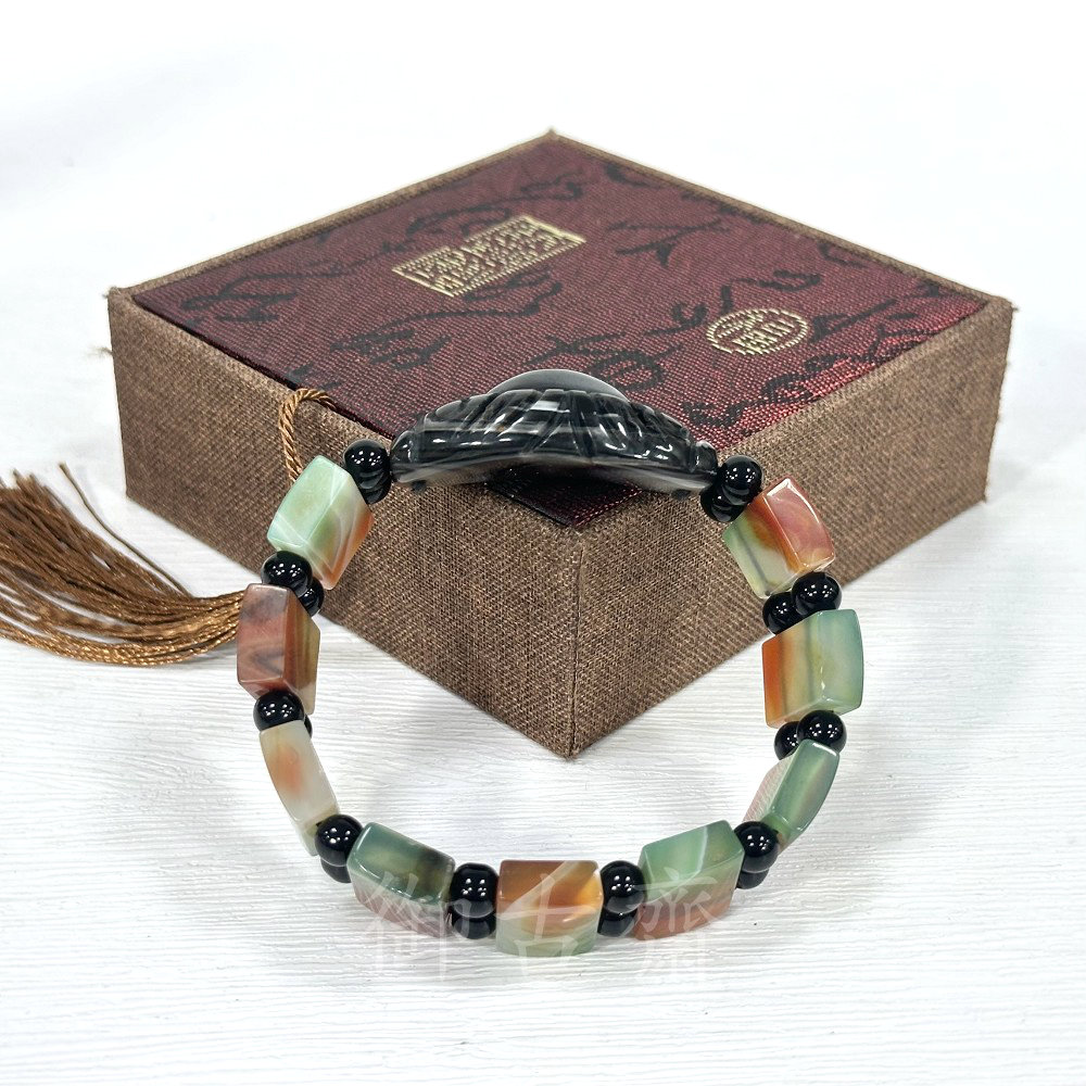 御古齋】天然九頁岩瑪瑙雙龍拱珠天眼天珠手排佛教聖物避邪鎮煞事事順心