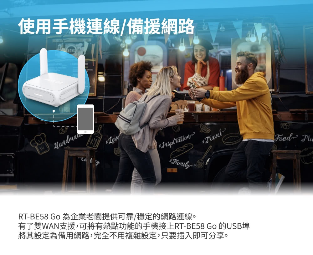 ASUS RT-BE58 Go BE3600 WiFi 7 旅行路由器｜USB 4G／5G 網路共享 產品說明 8