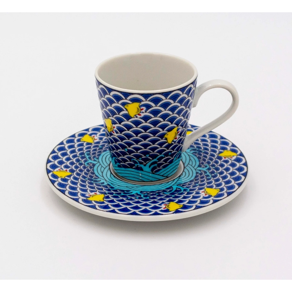 九谷燒青郊窯緣起小馬克杯盤組-千鳥