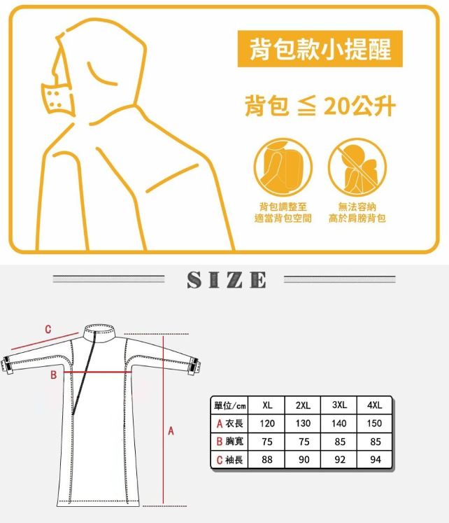 Bright Day 君邁】Double.背包雙拉鍊斜開連身雨衣-四色連身雨衣