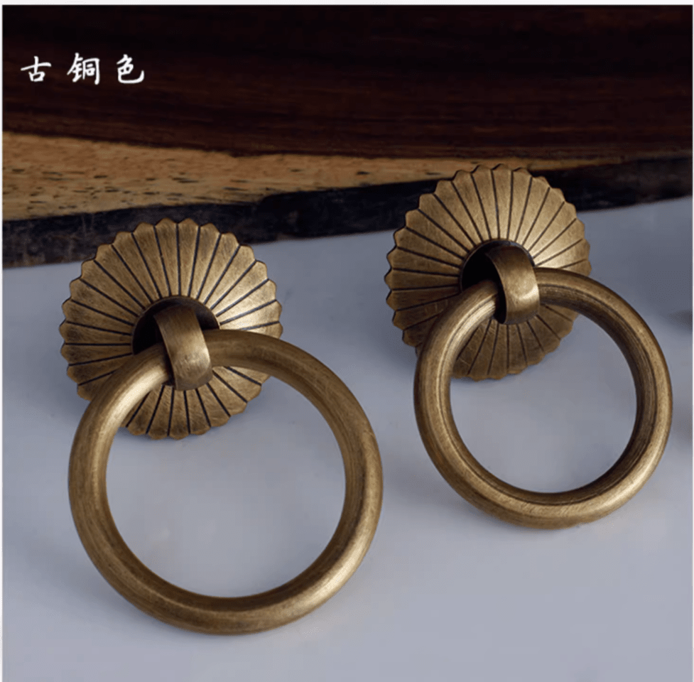 木頭仁] 純銅中式拉環把手仿古家具茶葉罐拉環櫃門純黃銅拉手抽屜單