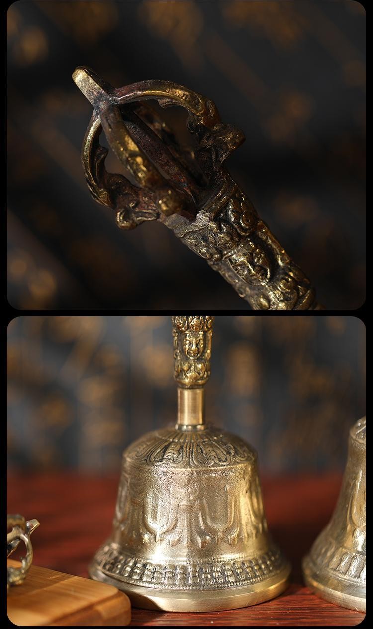 尼泊爾手工五股金剛杵法器黃銅金剛鈴西藏密宗手搖法鈴白銅鈴鐺杵