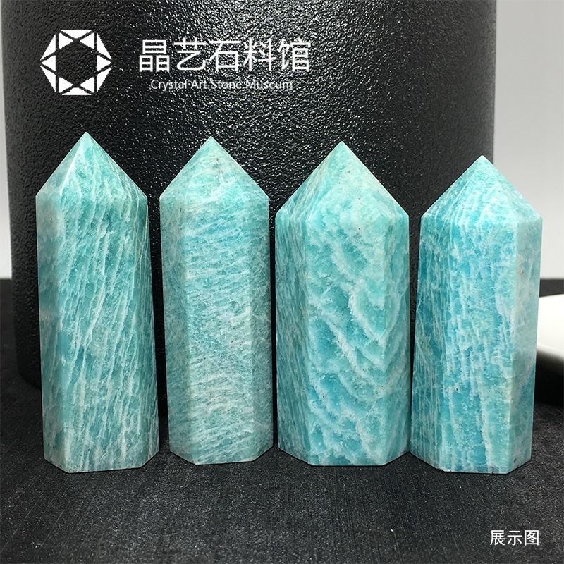 天然天河石六稜水晶柱亞馬遜石原石六角水晶柱礦石擺件家居裝飾石