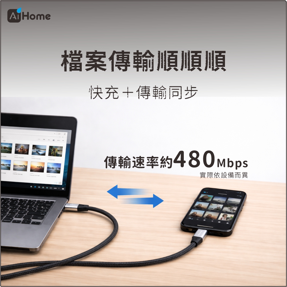A Home檔案傳輸順順順快充+傳輸同步傳輸速率約480Mbps實際依設備而異